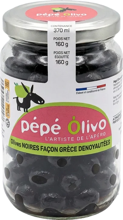 Bocal Pépé Olivo olives noires façon Grèce dénoyautées