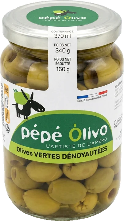 Bocal Pépé Olivo olives vertes dénoyautées