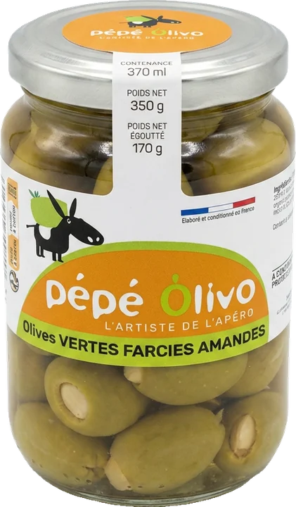 Bocal Pépé Olivo olives vertes farcies amandes