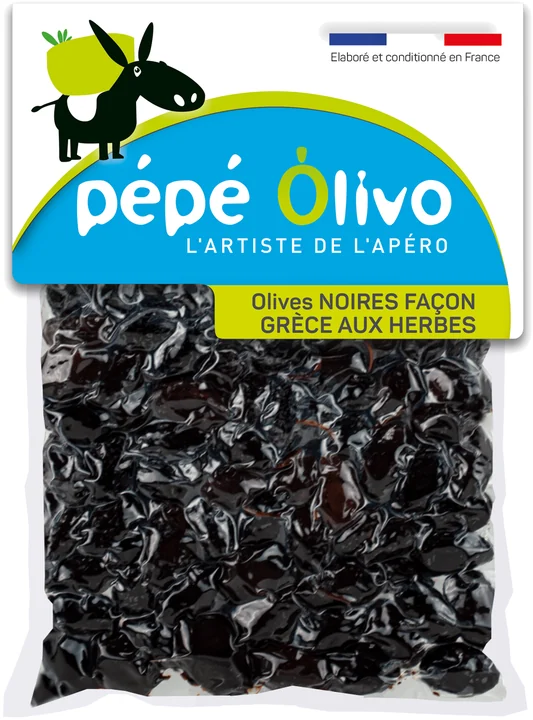 Sachet Pépé Olivo olives noires façon Grèce aux herbes