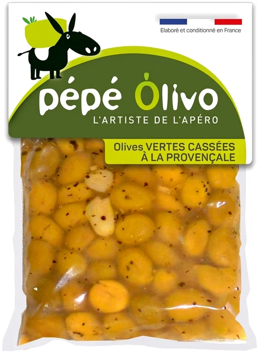 Sachet Pépé Olivo olives vertes cassées à la Provençale