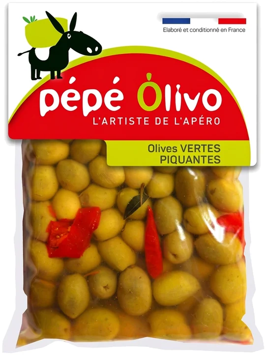 Sachet Pépé Olivo olives vertes piquantes